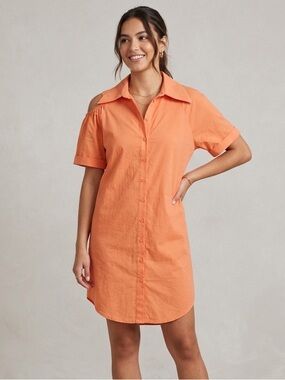 Melow Sz M Orange Linen Blend Button Front Shirt Dress